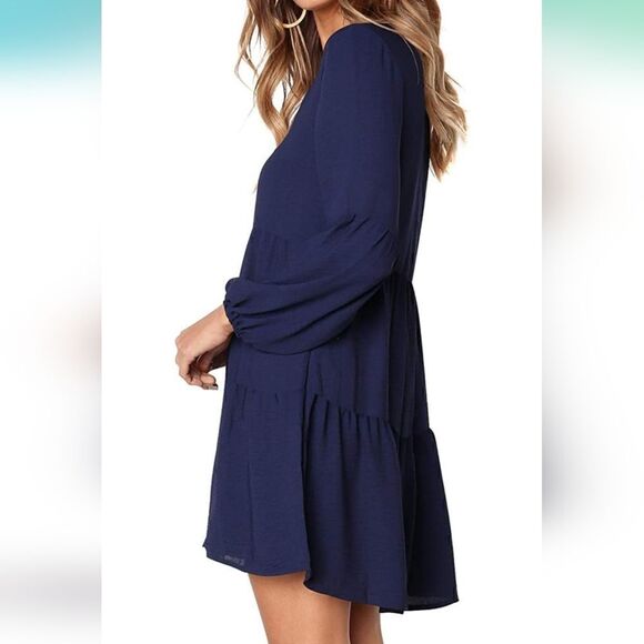 Cosonsen Swing Shift Long Sleeve V Neck Tunic Dress - Picture 6 of 13